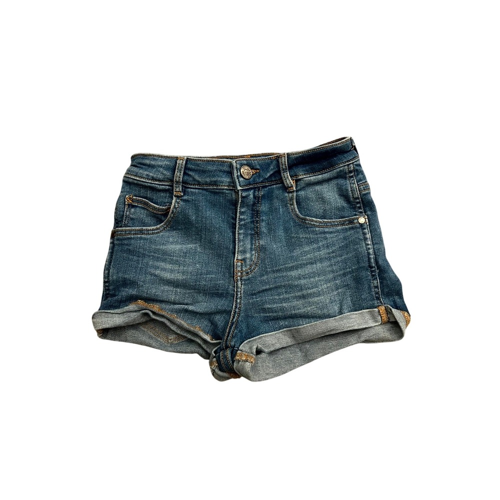 Mango Denim Shorts Womens 0 Blue Excellent High Waisted‎ Cuffed Hem Medium Wash